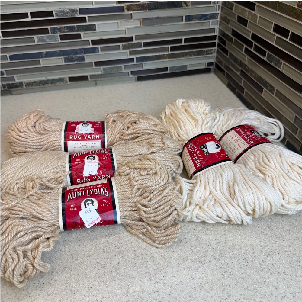 Vintage Lot of Aunt Lydia's Heavy Rug Yarn 2 Skeins 24 Natural 3 Skeins 209 Cork
